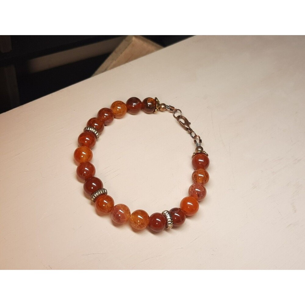 Handmade Semi Precious Stone Fire Dragon Vein Agate Beaded Bracelet - Picture 7 of 8